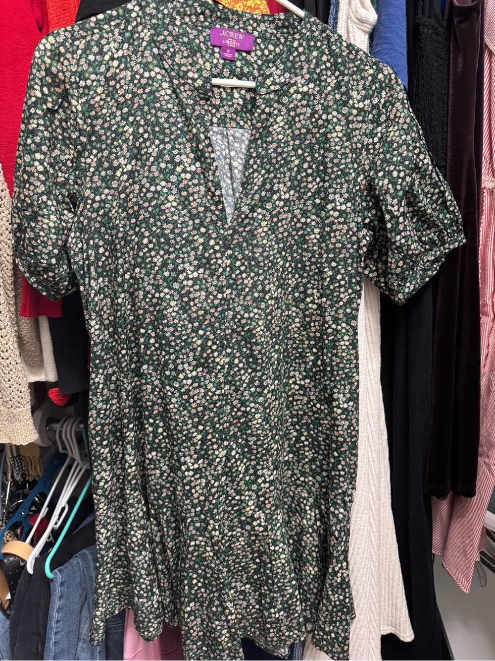 J. Crew Dark Green Floral Mini Dress, liberty fabric - Picture 5 of 6